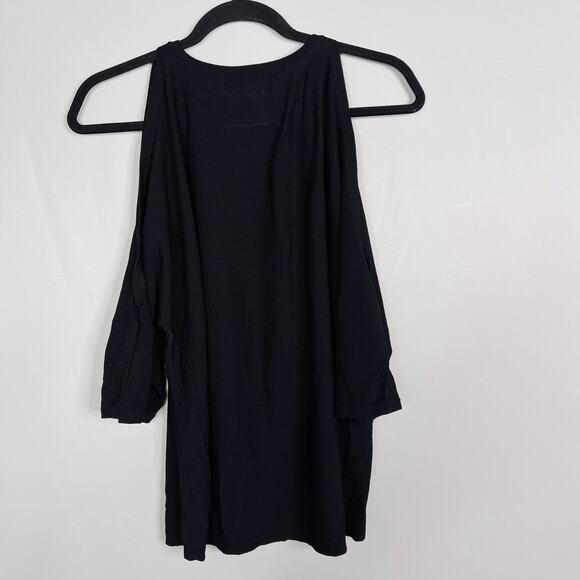 Milly Medium Black Knit Split Sleeve Scoop Neck Lightweight Sweater Short Sleeve - Picture 2 of 5